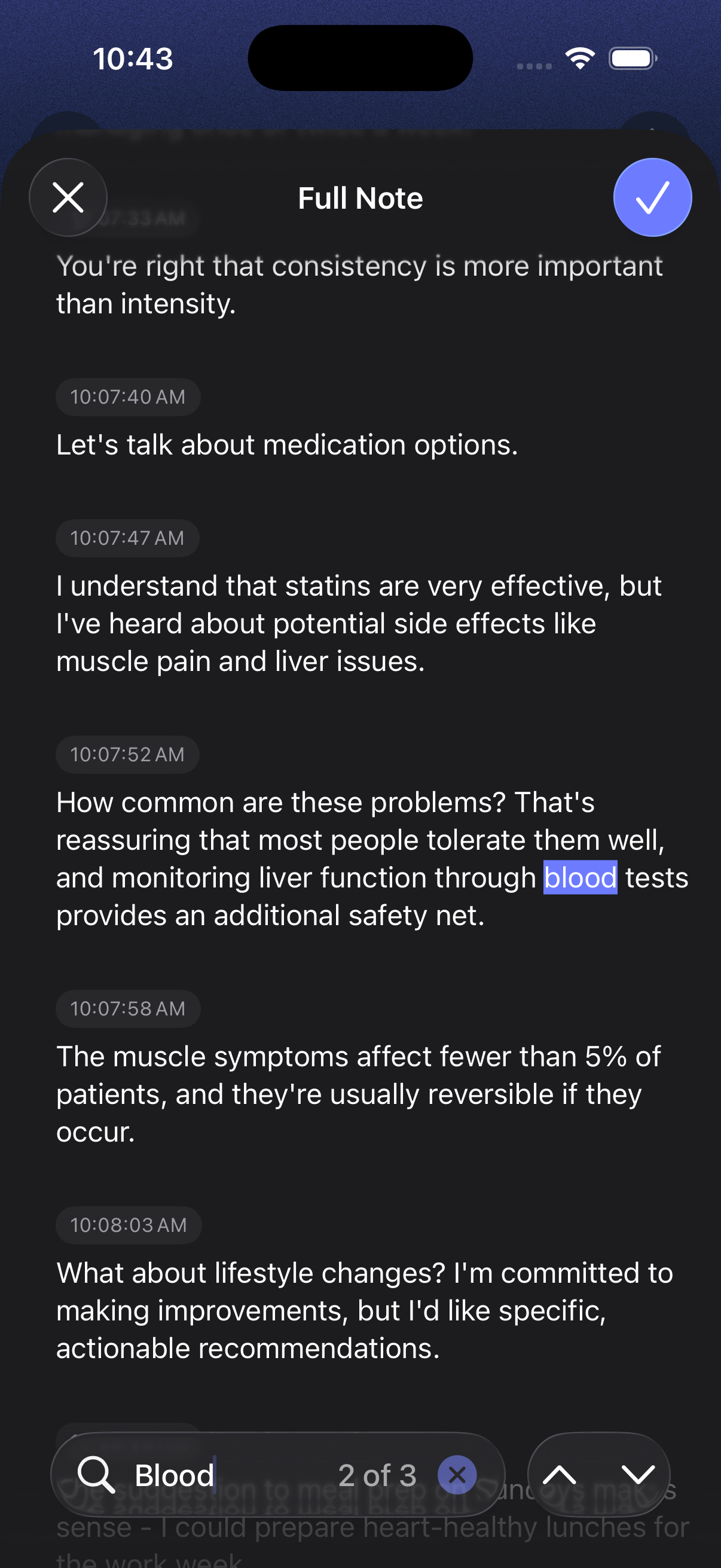 Search in transcript