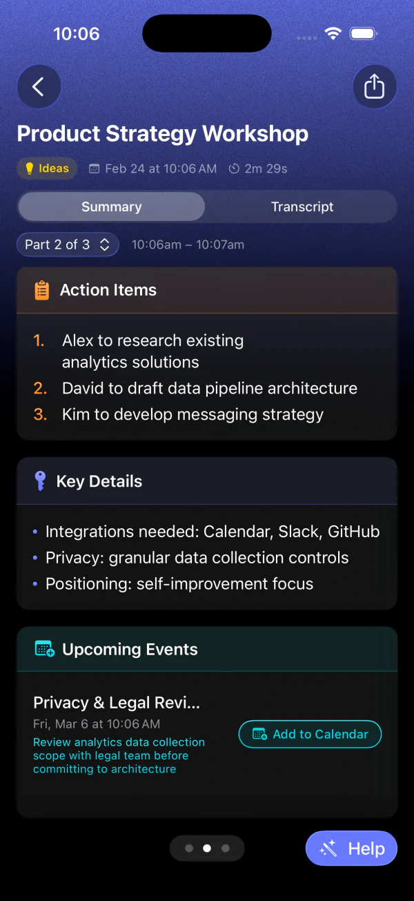 Transcript events and structured details