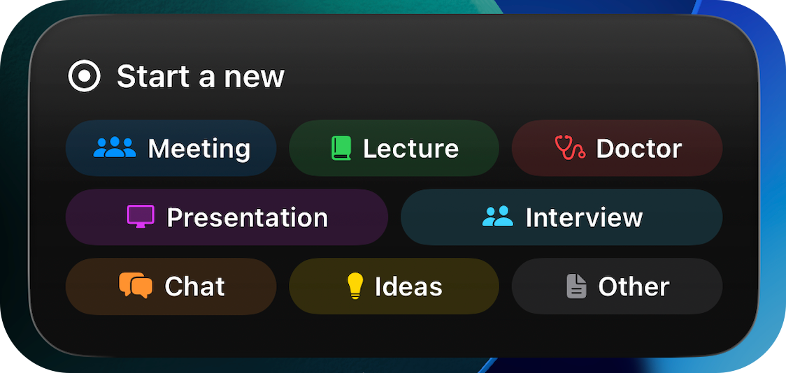 Medium widget showing all note types with labels